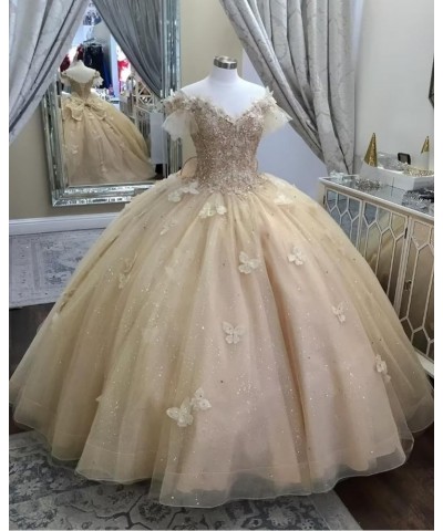 Off Shoulder Quinceanera Dresses Puffy Butterfly Ball Gowns for Vestido de 15 años Glitter Beading Prom Dress Ftu15 Black $58...