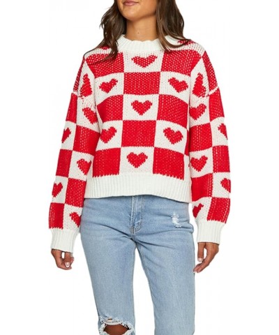 Women's Valentine's Day Knit Sweaters Love Heart Print Long Sleeve Crewneck Pullover Top Casual Kniitwear Sweater G-red Heart...