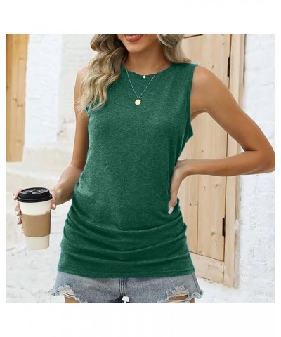 Tank Top for Women Trendy Crewneck Sleeveless Tops Ruched Sides Tshirts Dressy Summer Clothes Beach Vacation Outfits Green $5...