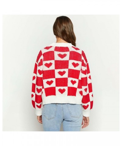 Women's Valentine's Day Knit Sweaters Love Heart Print Long Sleeve Crewneck Pullover Top Casual Kniitwear Sweater G-red Heart...