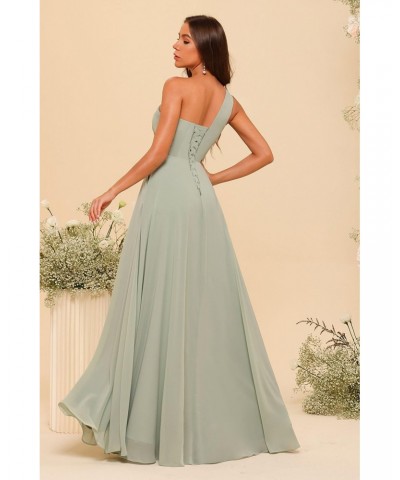 Simple One Shoulder Bridesmaid Dresses for Women with Slit Dusty Blue Long Empire Waist Chiffon Formal Dress with Pockets 08 ...