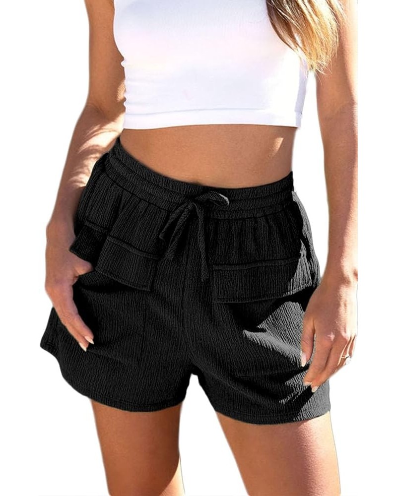 Womens 2024 Casual Shorts Waist Drawstring Front Pockets Comfy Elastic Summer Shorts with Pockets S-XL Black $12.99 Activewear