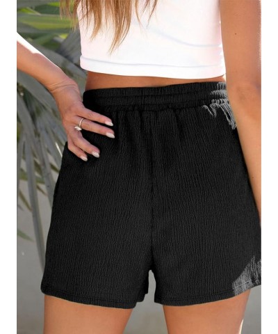 Womens 2024 Casual Shorts Waist Drawstring Front Pockets Comfy Elastic Summer Shorts with Pockets S-XL Black $12.99 Activewear