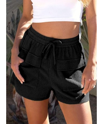 Womens 2024 Casual Shorts Waist Drawstring Front Pockets Comfy Elastic Summer Shorts with Pockets S-XL Black $12.99 Activewear