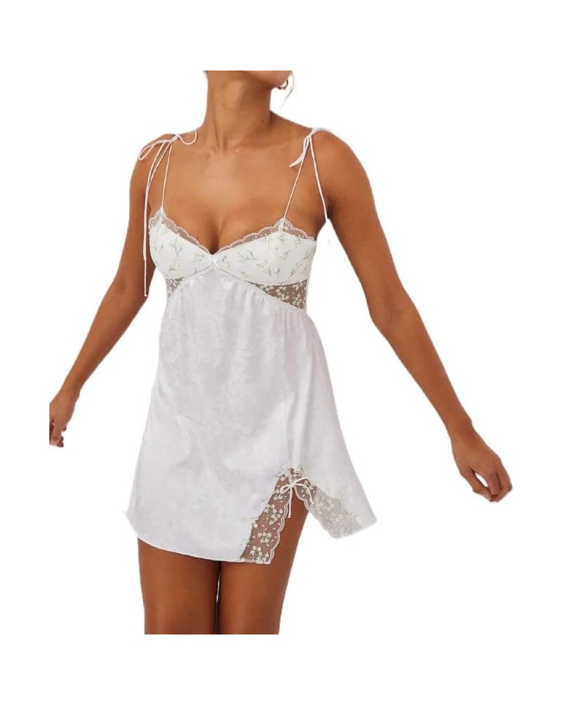 Women Sexy Floral Lace Mini Dress Y2k Spaghetti Strap Patchwork Backless Bodycon Short Dress Party Nightwear 10-white $9.12 D...