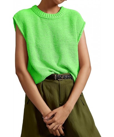 Women's Vintage Crew Neck Sweater Vest Casual Cropped Sleeveless Knit Pullover Top Green $16.79 Sweaters