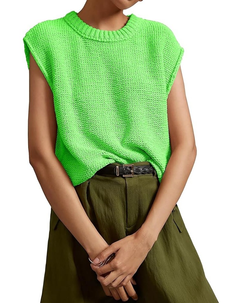 Women's Vintage Crew Neck Sweater Vest Casual Cropped Sleeveless Knit Pullover Top Green $16.79 Sweaters