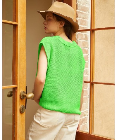 Women's Vintage Crew Neck Sweater Vest Casual Cropped Sleeveless Knit Pullover Top Green $16.79 Sweaters