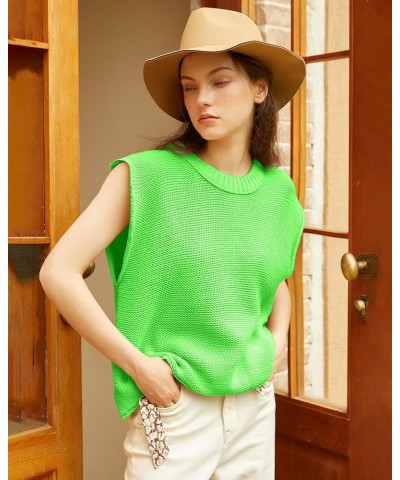 Women's Vintage Crew Neck Sweater Vest Casual Cropped Sleeveless Knit Pullover Top Green $16.79 Sweaters