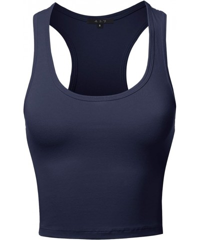 Women's Cotton Casual Scoop Neck Sleeveless Cropped Racerback Tank Tops Yawtkv0002 Navy $8.15 Tanks