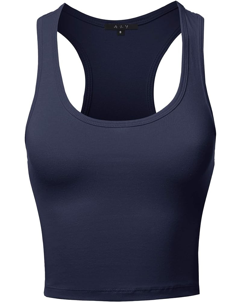 Women's Cotton Casual Scoop Neck Sleeveless Cropped Racerback Tank Tops Yawtkv0002 Navy $8.15 Tanks