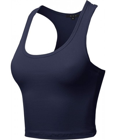 Women's Cotton Casual Scoop Neck Sleeveless Cropped Racerback Tank Tops Yawtkv0002 Navy $8.15 Tanks