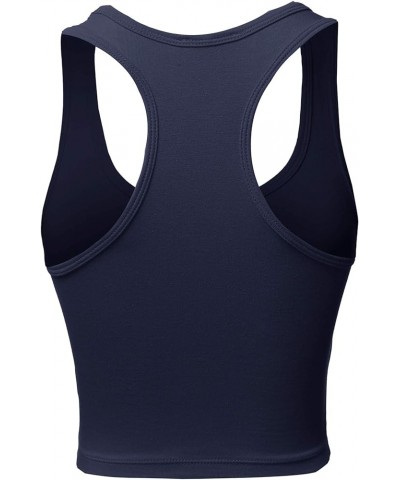 Women's Cotton Casual Scoop Neck Sleeveless Cropped Racerback Tank Tops Yawtkv0002 Navy $8.15 Tanks