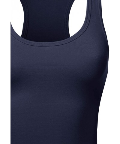 Women's Cotton Casual Scoop Neck Sleeveless Cropped Racerback Tank Tops Yawtkv0002 Navy $8.15 Tanks