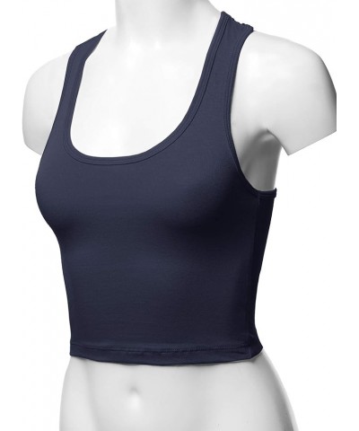 Women's Cotton Casual Scoop Neck Sleeveless Cropped Racerback Tank Tops Yawtkv0002 Navy $8.15 Tanks