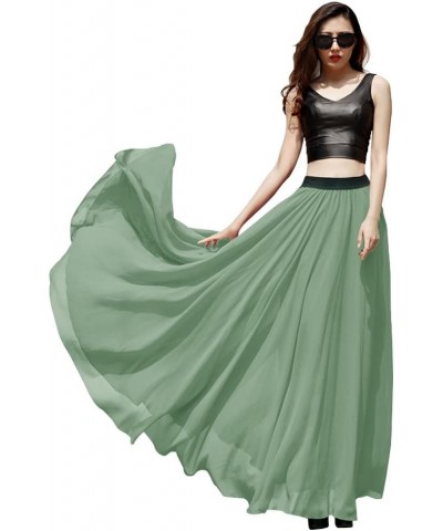 Women's Summer Chiffon Mopping Floor Length Big Hem Solid Beach Maxi Skirt Dress Sage $15.89 Skirts