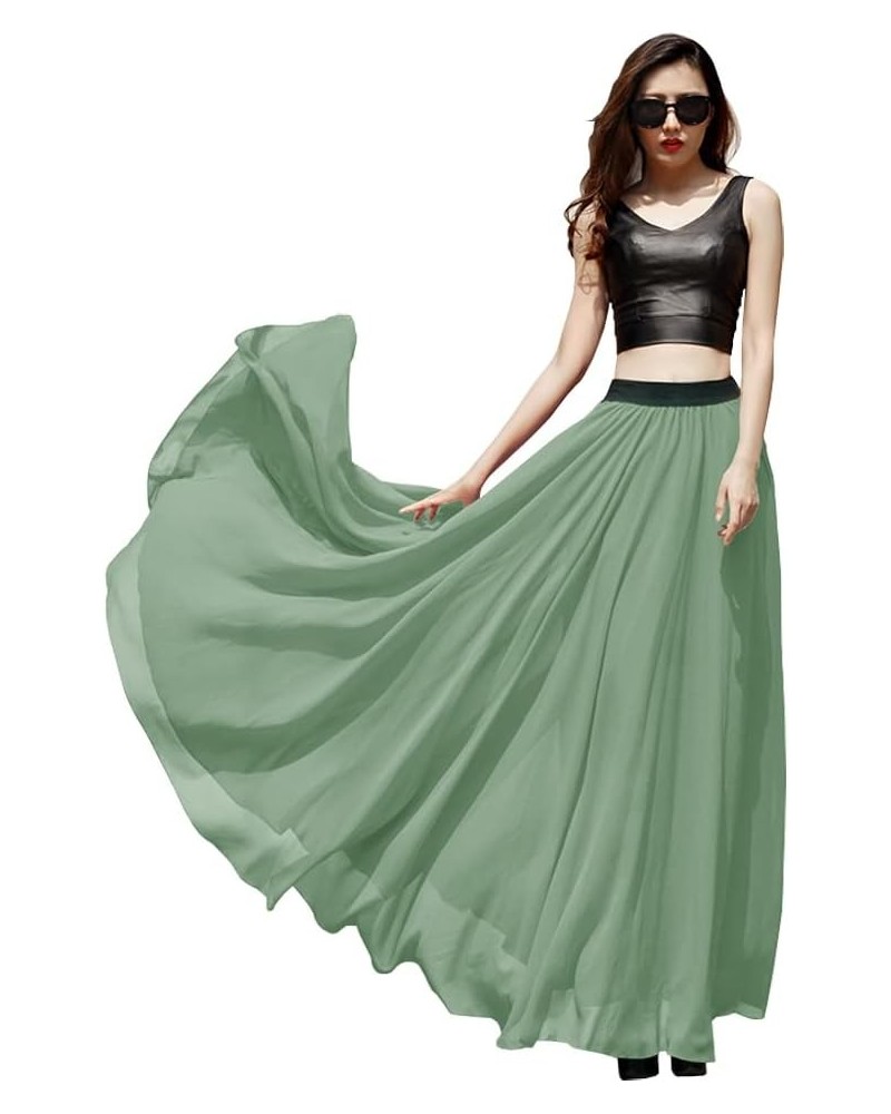 Women's Summer Chiffon Mopping Floor Length Big Hem Solid Beach Maxi Skirt Dress Sage $15.89 Skirts