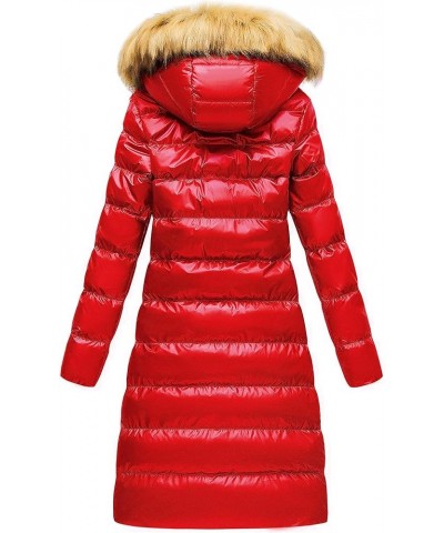 Women's Long Winter Faux Fur Coat Puffer Warm Jacket with Detachable Hood Shine Red $23.17 Jackets