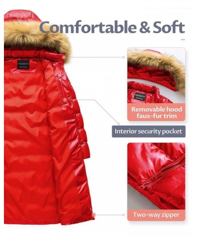 Women's Long Winter Faux Fur Coat Puffer Warm Jacket with Detachable Hood Shine Red $23.17 Jackets