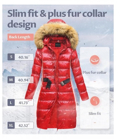 Women's Long Winter Faux Fur Coat Puffer Warm Jacket with Detachable Hood Shine Red $23.17 Jackets