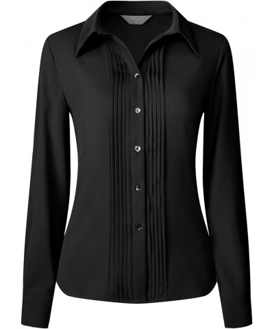 Women's Work Top Button Down Long Sleeve Pleated Front Blouse Black $18.04 Blouses