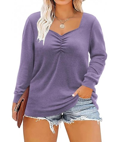 Women Plus-Size Tops Long Sleeve Shirts Sweetheart Neck Casual Tunics 07_purple $9.17 Tops