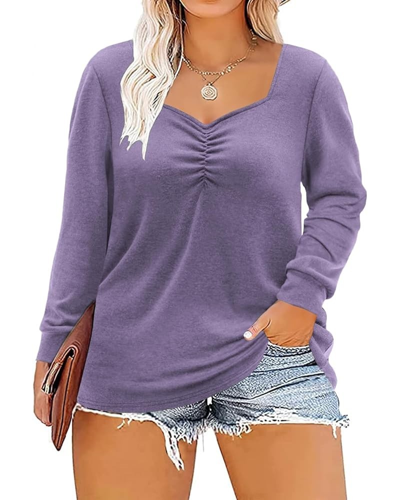 Women Plus-Size Tops Long Sleeve Shirts Sweetheart Neck Casual Tunics 07_purple $9.17 Tops