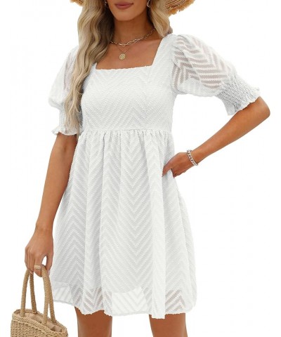 Womens Summer Puff Sleeve Square Neck Empire Waist Babydoll Dresses XXS-2XL 01-white $21.11 Dresses