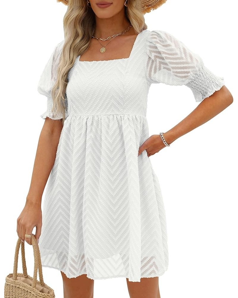 Womens Summer Puff Sleeve Square Neck Empire Waist Babydoll Dresses XXS-2XL 01-white $21.11 Dresses