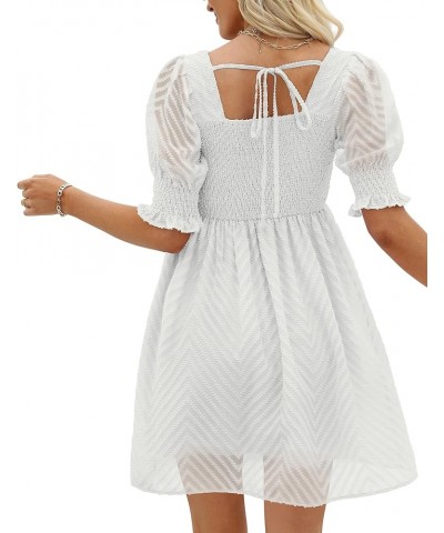 Womens Summer Puff Sleeve Square Neck Empire Waist Babydoll Dresses XXS-2XL 01-white $21.11 Dresses