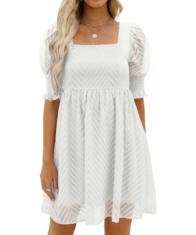 Womens Summer Puff Sleeve Square Neck Empire Waist Babydoll Dresses XXS-2XL 01-white $21.11 Dresses