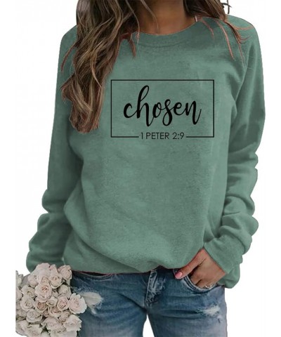 Chosen 1 Peter 2:9 Sweatshirt, Chosen Sweatshirt, Christian Sweatshirts, Religious Sweatshirt for Women Green $13.91 Activewear