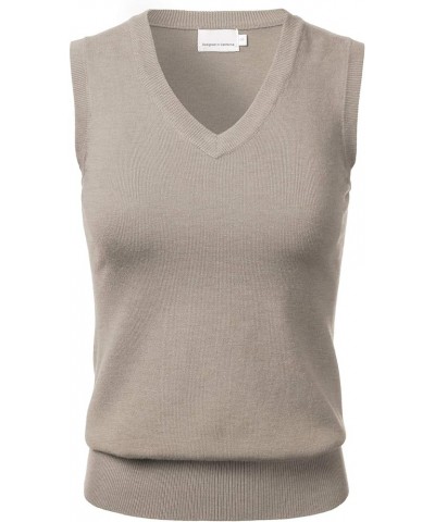 Women Solid Classic V-Neck Sleeveless Pullover Sweater Vest Top Fsw002_camel $12.99 Sweaters