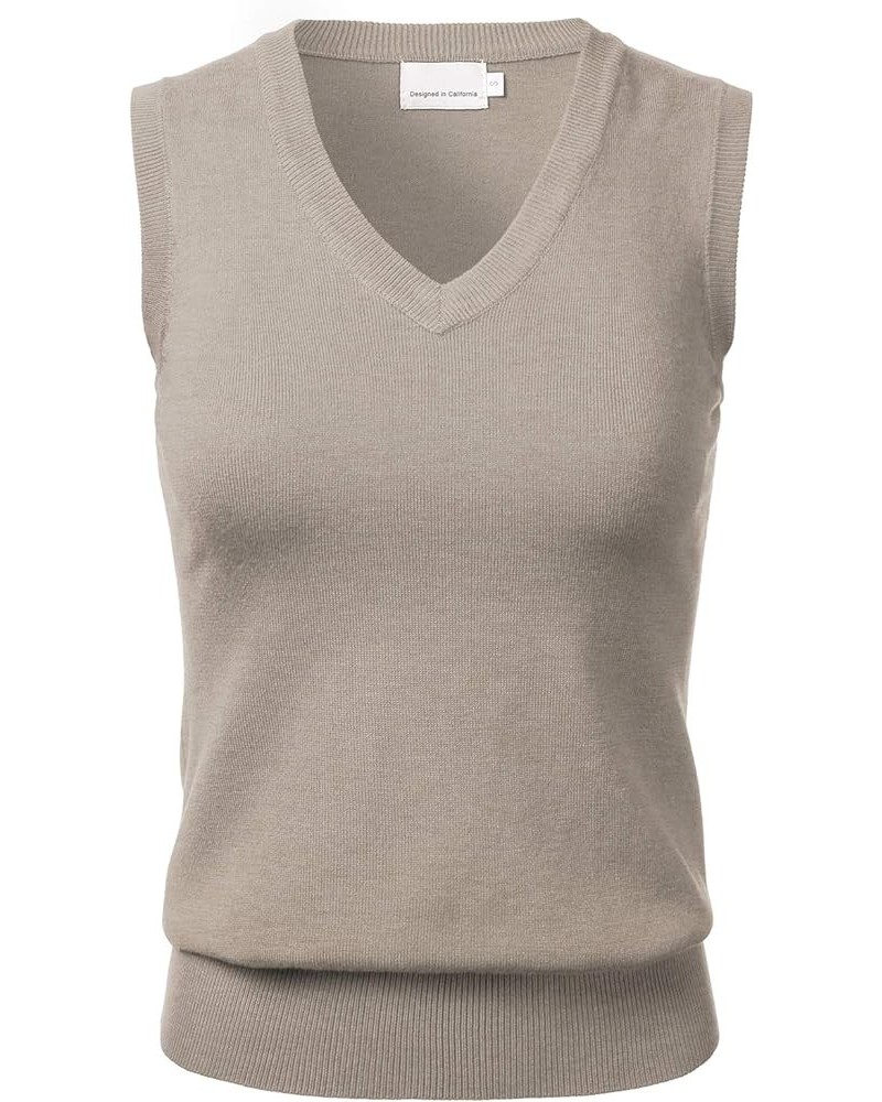 Women Solid Classic V-Neck Sleeveless Pullover Sweater Vest Top Fsw002_camel $12.99 Sweaters