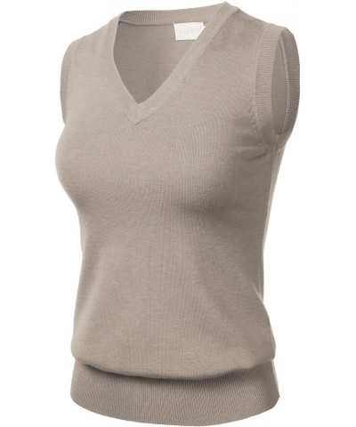 Women Solid Classic V-Neck Sleeveless Pullover Sweater Vest Top Fsw002_camel $12.99 Sweaters