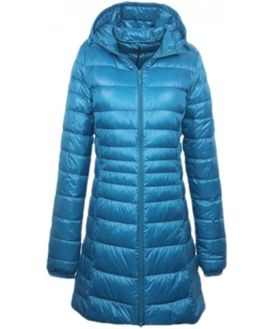 Women Long Down Jacket Winter Plus Ultra Light Hooded Down Coat Casual Feather Jackets Parka Blue $22.17 Jackets