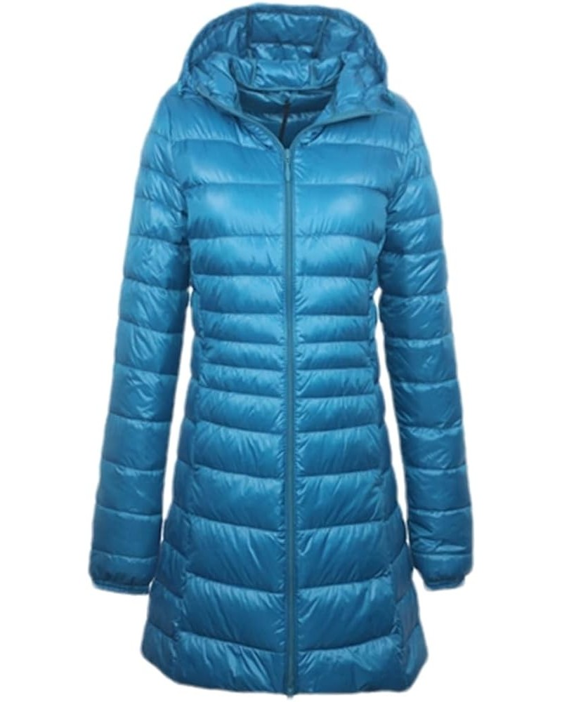 Women Long Down Jacket Winter Plus Ultra Light Hooded Down Coat Casual Feather Jackets Parka Blue $22.17 Jackets