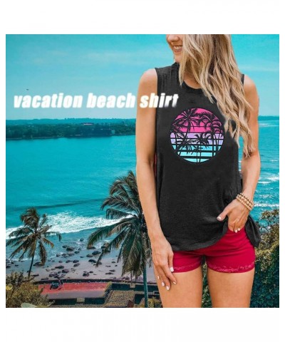 Beach Coconut Trees Shirts for Women Hawaiian Graphic Tshirt Holiday Shirt Summer Vacation Beach Tees Tops D Grey $12.31 T-Sh...