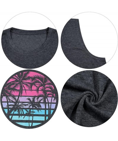 Beach Coconut Trees Shirts for Women Hawaiian Graphic Tshirt Holiday Shirt Summer Vacation Beach Tees Tops D Grey $12.31 T-Sh...