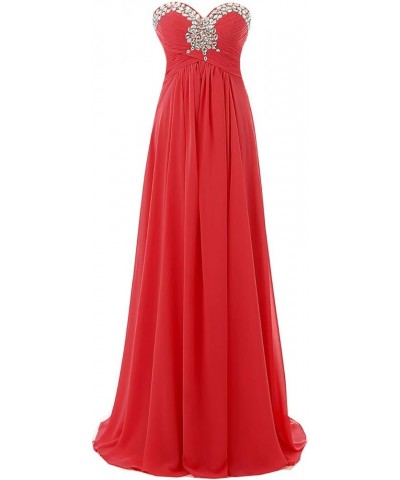 Women's Beaded Crystals Long Prom Evening Dress Ball Gown Bridesmaid Dresses Red $31.68 Dresses