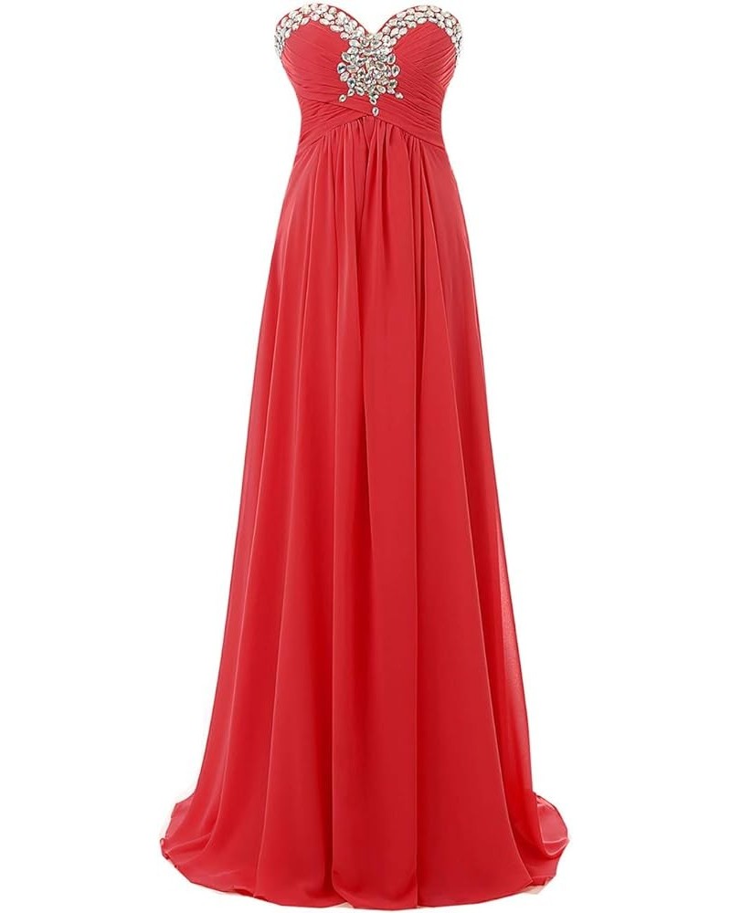 Women's Beaded Crystals Long Prom Evening Dress Ball Gown Bridesmaid Dresses Red $31.68 Dresses