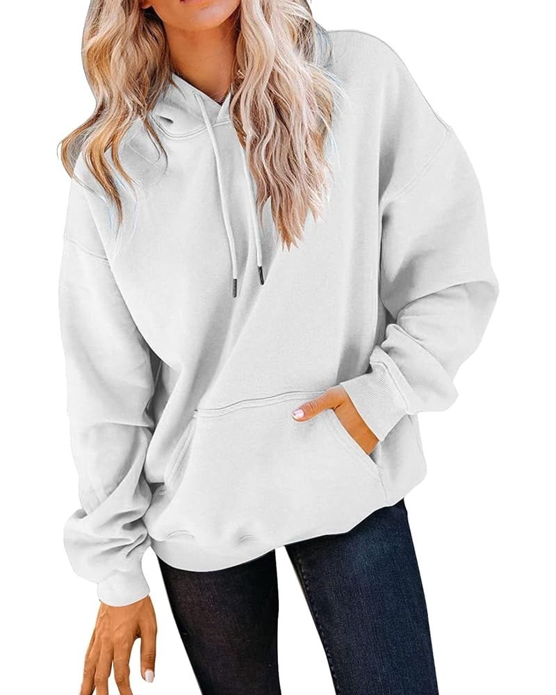 Women's Casual Hoodies Long Sleeve Lightweight Pullover Tops Loose Spring Sweatshirt with Pocket White $8.40 Activewear