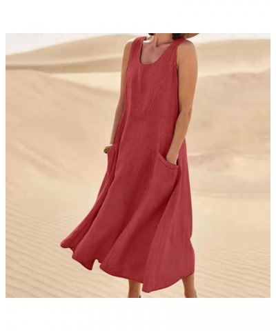 Summer Dresses for Women 2024 Casual Sleeveless Cotton Linen Dresses Loose Fit Beach Dress Maxi Dress with Pockets 02 Red $8....