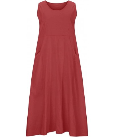 Summer Dresses for Women 2024 Casual Sleeveless Cotton Linen Dresses Loose Fit Beach Dress Maxi Dress with Pockets 02 Red $8....