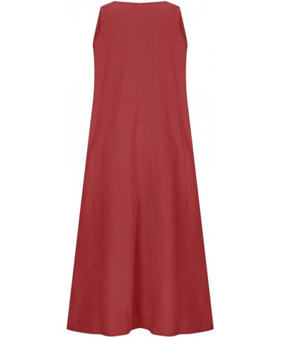 Summer Dresses for Women 2024 Casual Sleeveless Cotton Linen Dresses Loose Fit Beach Dress Maxi Dress with Pockets 02 Red $8....