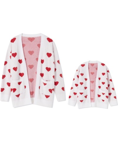 Women Cardigan, Family Matching Long Sleeve Open Front Heart Sweater with Pockets Fall Cloth Little Girl White $14.03 Sweaters