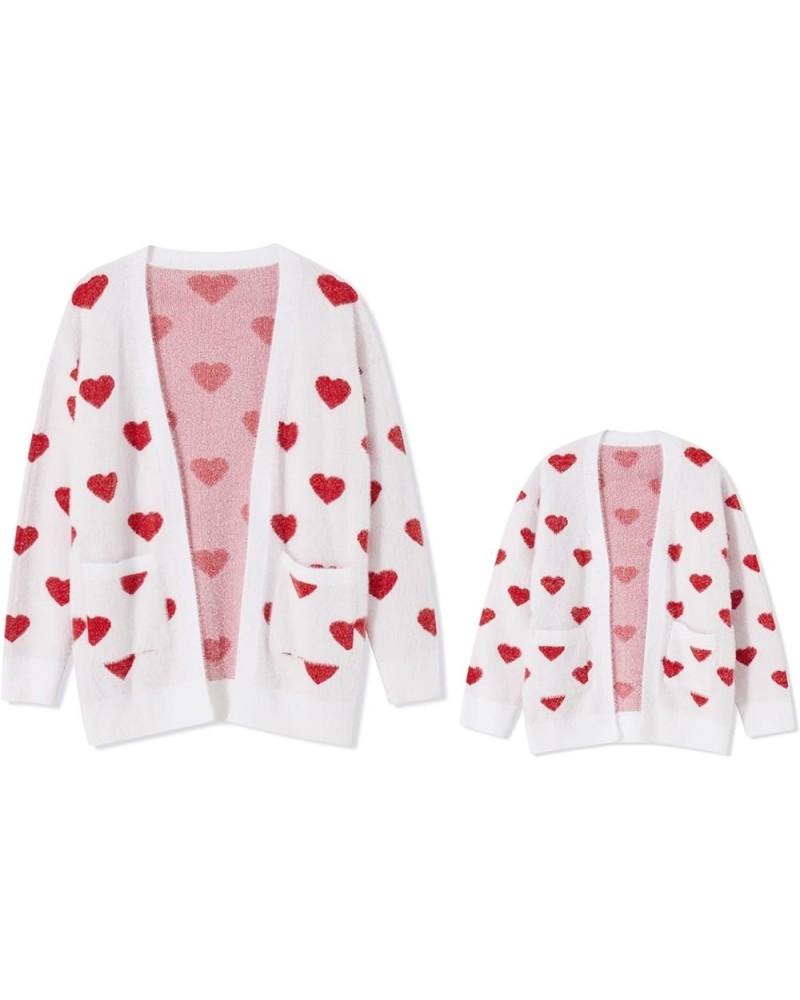 Women Cardigan, Family Matching Long Sleeve Open Front Heart Sweater with Pockets Fall Cloth Little Girl White $14.03 Sweaters