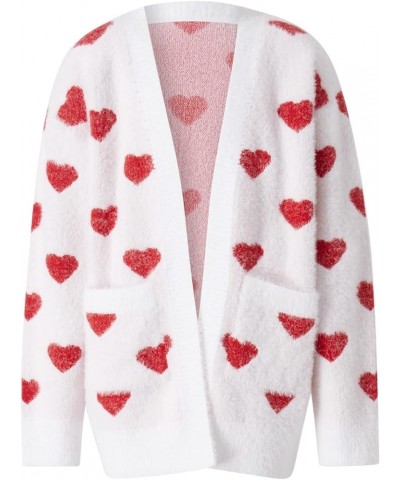 Women Cardigan, Family Matching Long Sleeve Open Front Heart Sweater with Pockets Fall Cloth Little Girl White $14.03 Sweaters