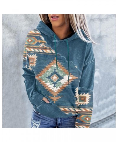 Western Aztec Hoodies for Women Geometric Print Cowgirl Ethnic Style Pullover Top Drawstring Long Sleeve Sweatshirt Z08-blue ...