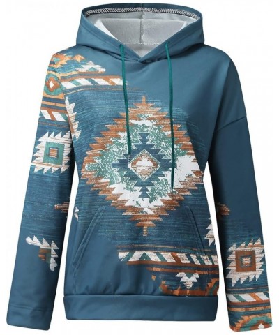 Western Aztec Hoodies for Women Geometric Print Cowgirl Ethnic Style Pullover Top Drawstring Long Sleeve Sweatshirt Z08-blue ...